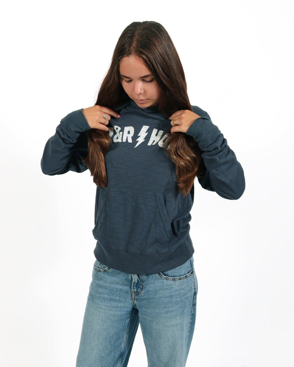 ROCK HALL NAVY LIGHTNING LOGO PULLOVER HOODIE