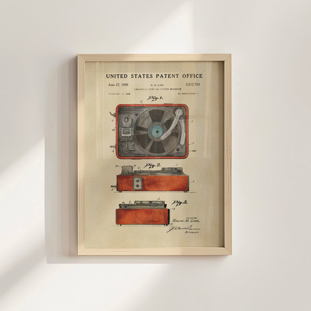 TIMELESS PATENTS - RED RECORD PLAYER PRINT