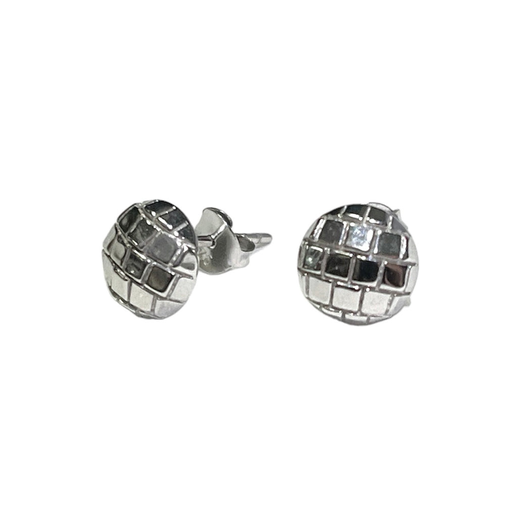 SILVER DISCOBALL STUD EARRINGS