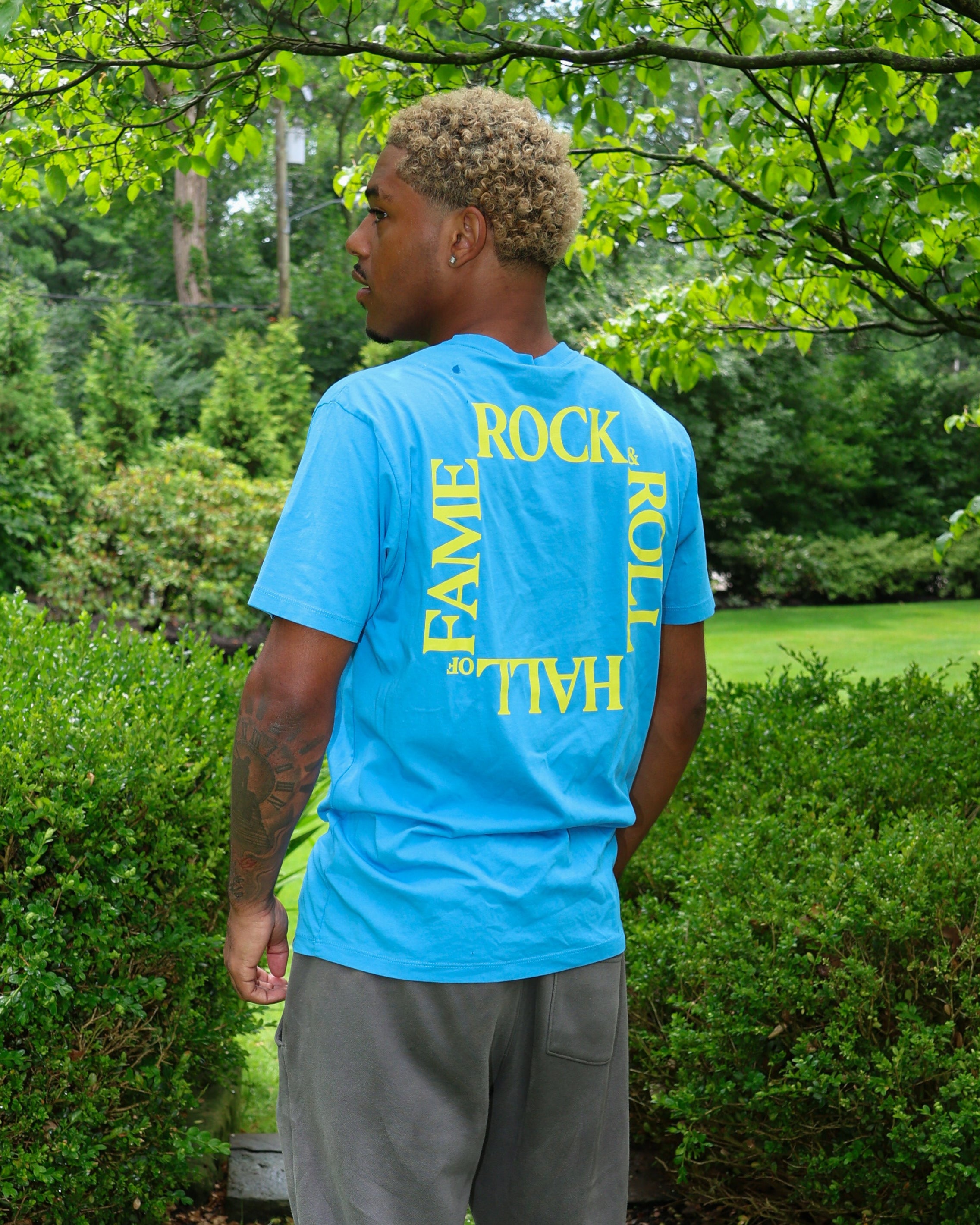 ROCK HALL BLUE & GREEN BLOCKED LOGO T-SHIRT