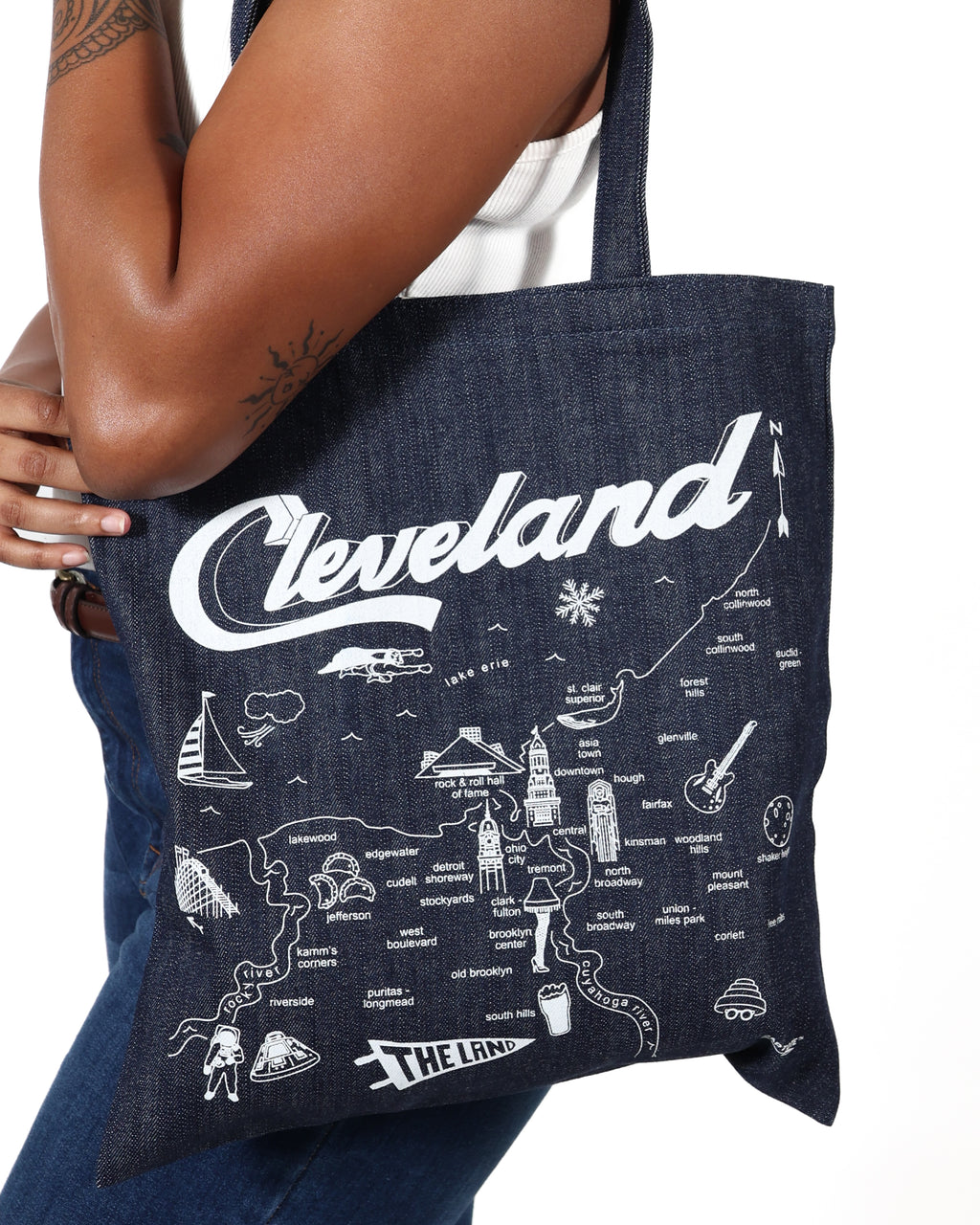 ROCK HALL CLEVELAND CITY MAP DENIM TOTE