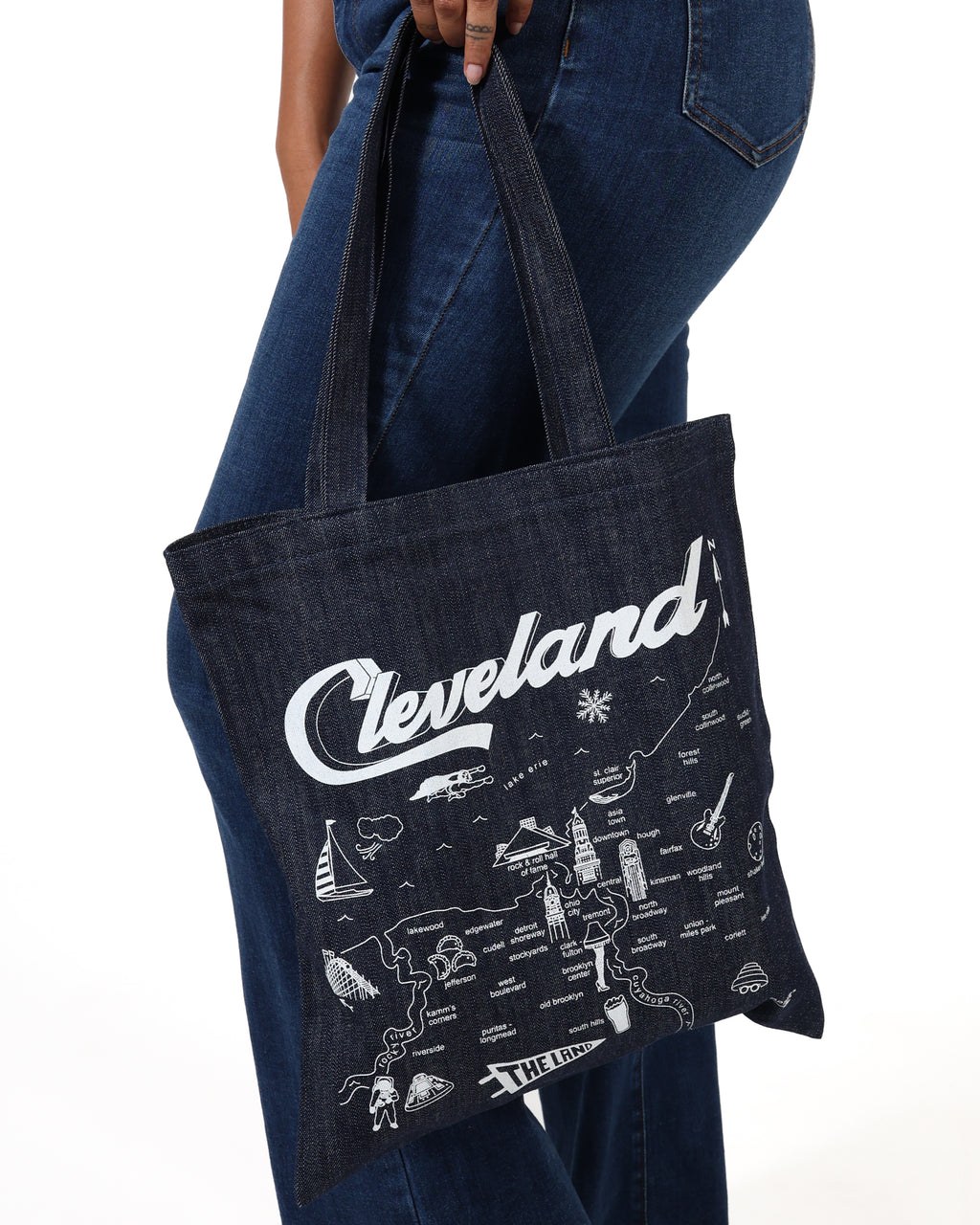 ROCK HALL CLEVELAND CITY MAP DENIM TOTE