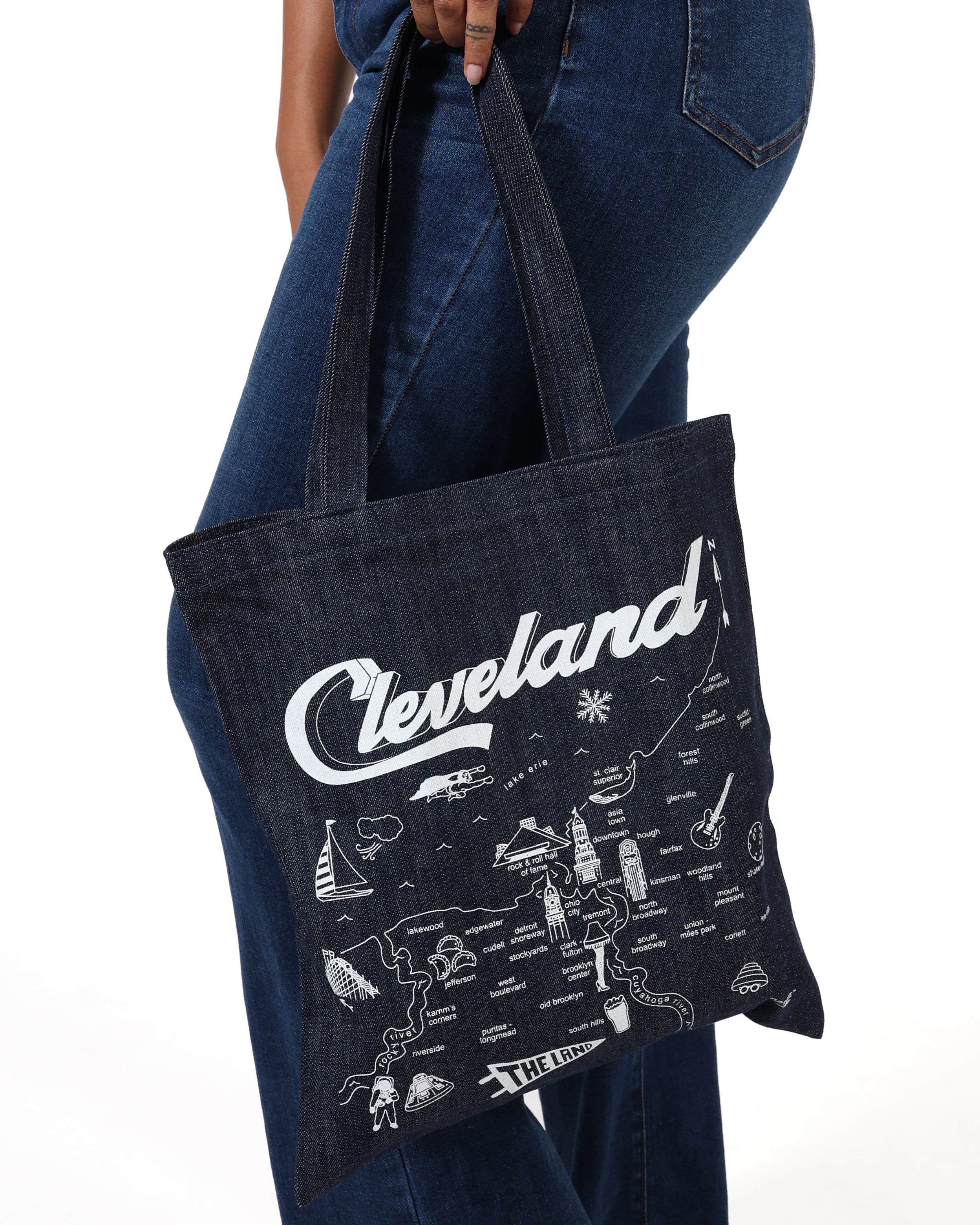 ROCK HALL CLEVELAND CITY MAP DENIM TOTE