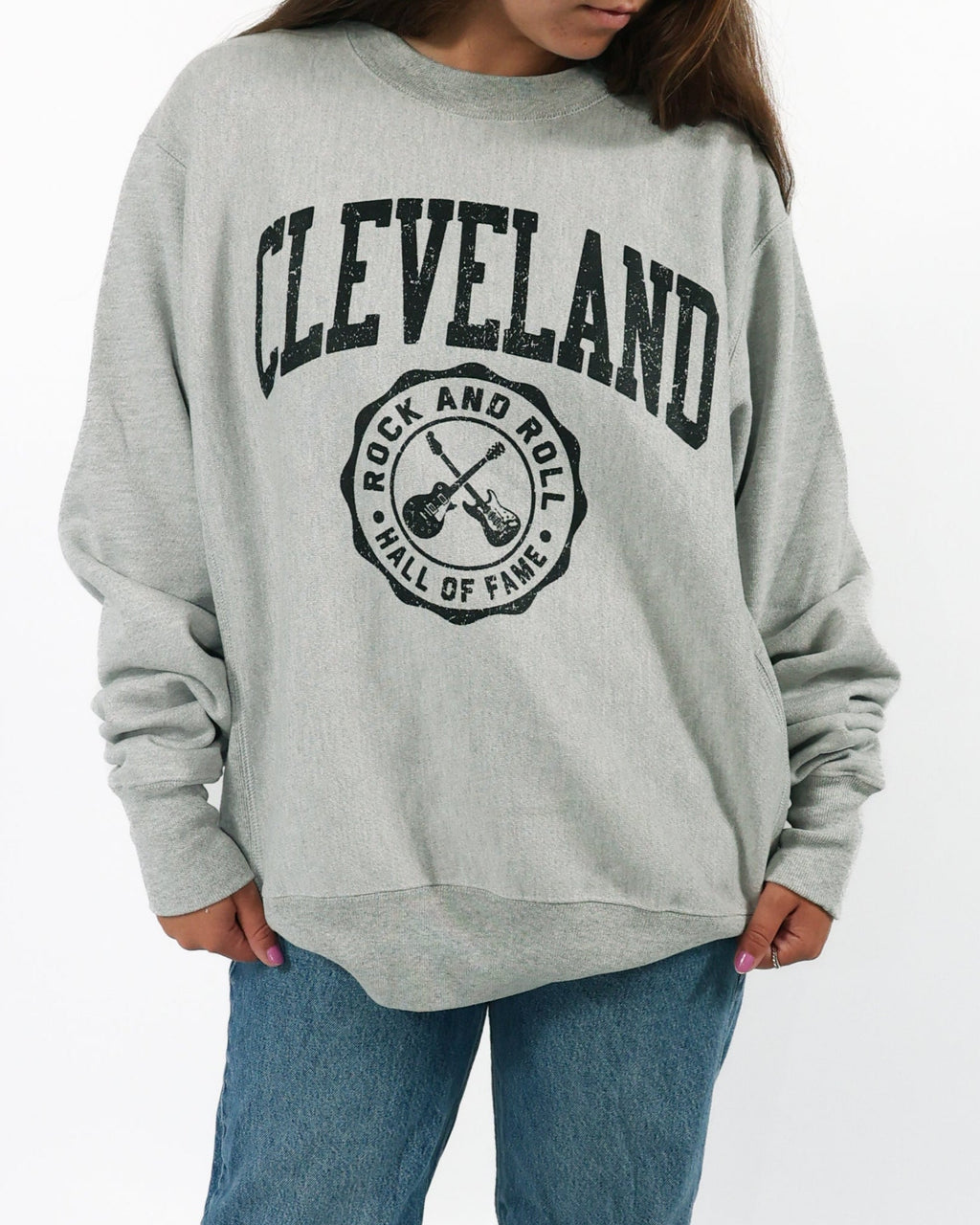 ROCK HALL CLEVELAND CROSSED GUITARS CREST CREWNECK