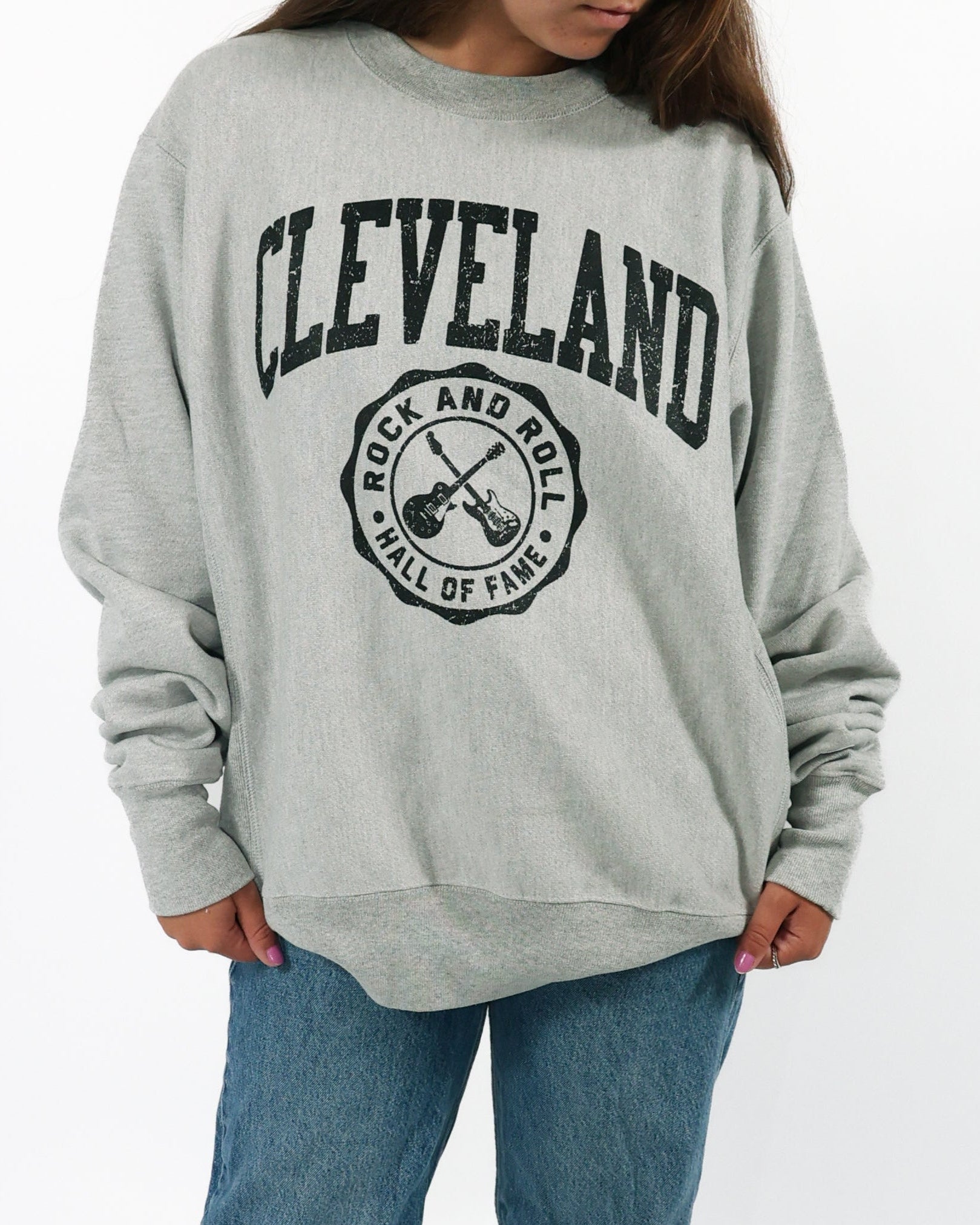 ROCK HALL CLEVELAND CROSSED GUITARS CREST CREWNECK