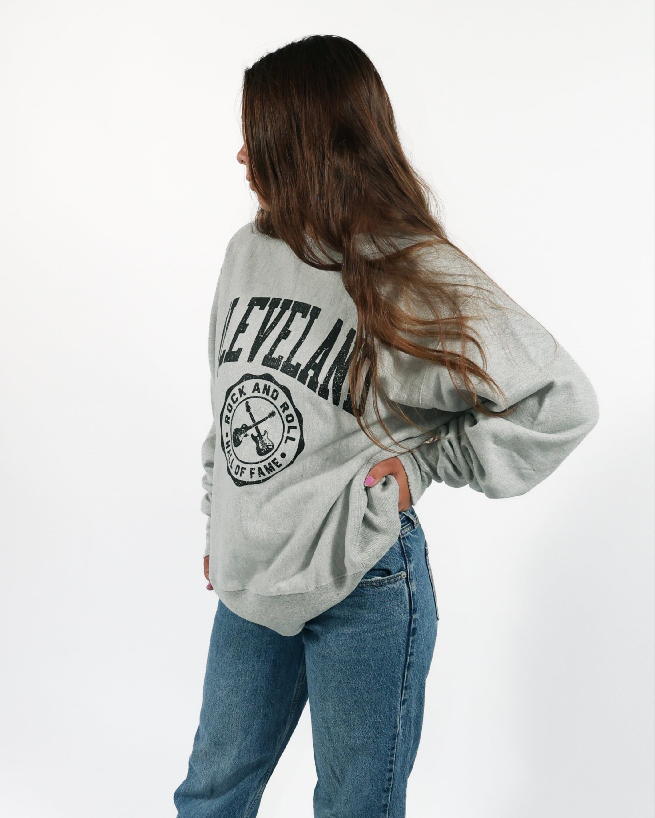 ROCK HALL CLEVELAND CROSSED GUITARS CREST CREWNECK