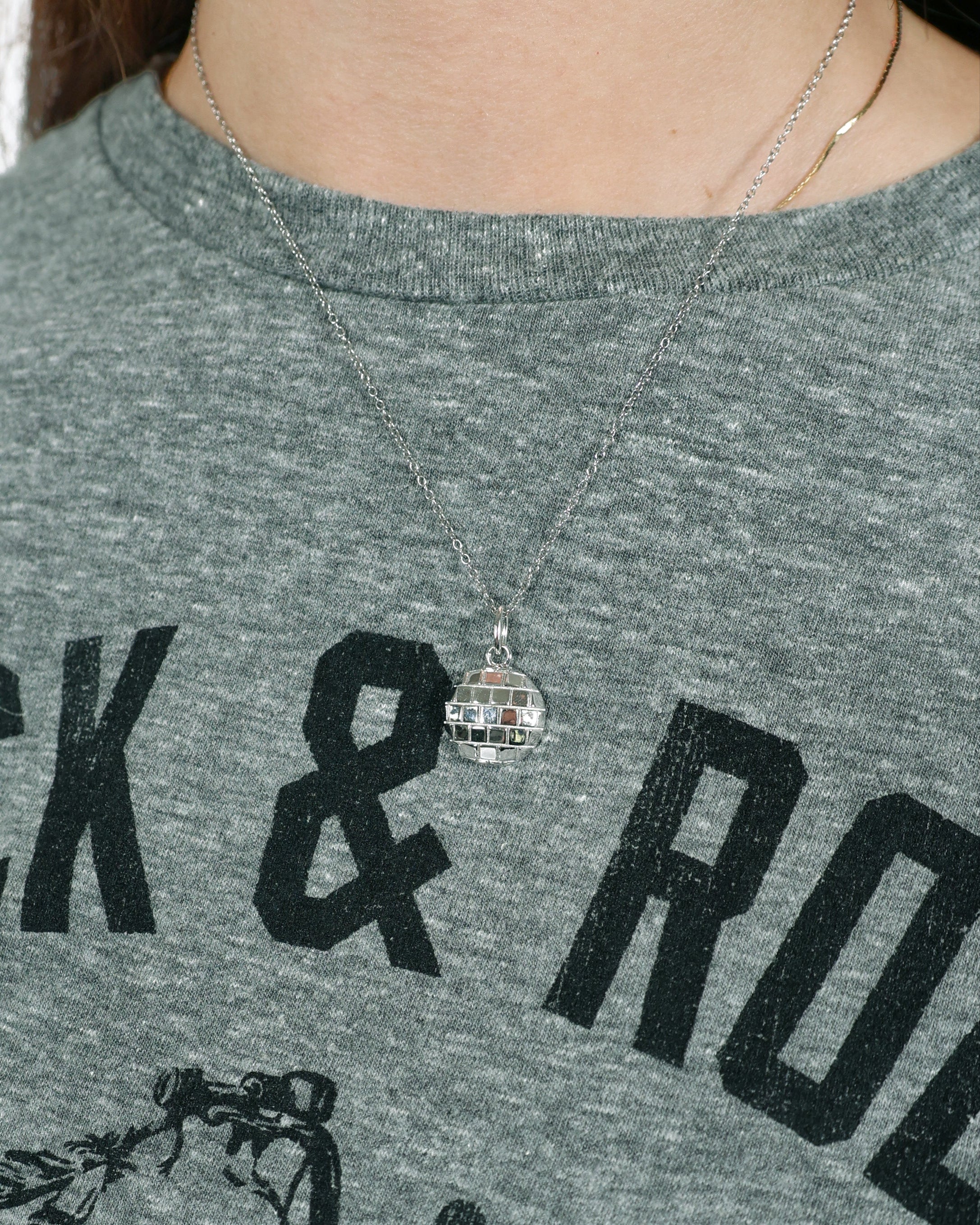 ROCK HALL SILVER DISCO BALL CHARM NECKLACE