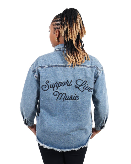 ROCK HALL SUPPORT LIVE MUSIC SCRIPT FITTED DENIM JACKET