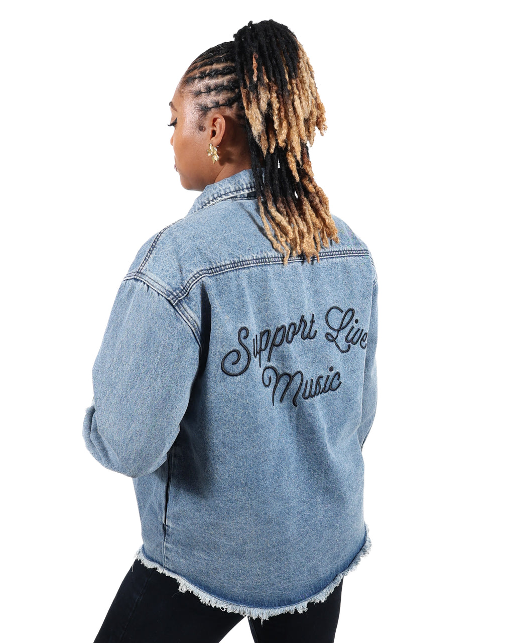ROCK HALL SUPPORT LIVE MUSIC SCRIPT FITTED DENIM JACKET