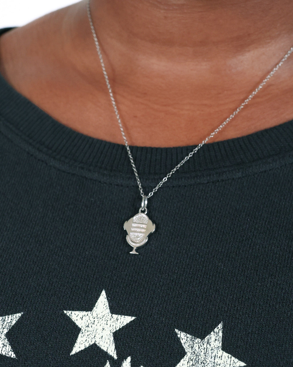 ROCK HALL STERLING SILVER MICROPHONE CHARM NECKLACE