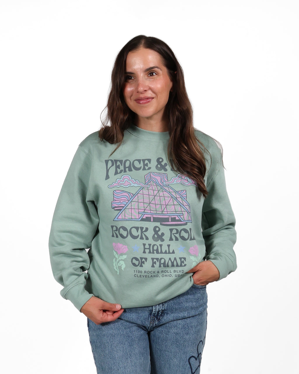 ROCK HALL PEACE & LOVE MUSEUM FITTED CREWNECK SWEATSHIRT