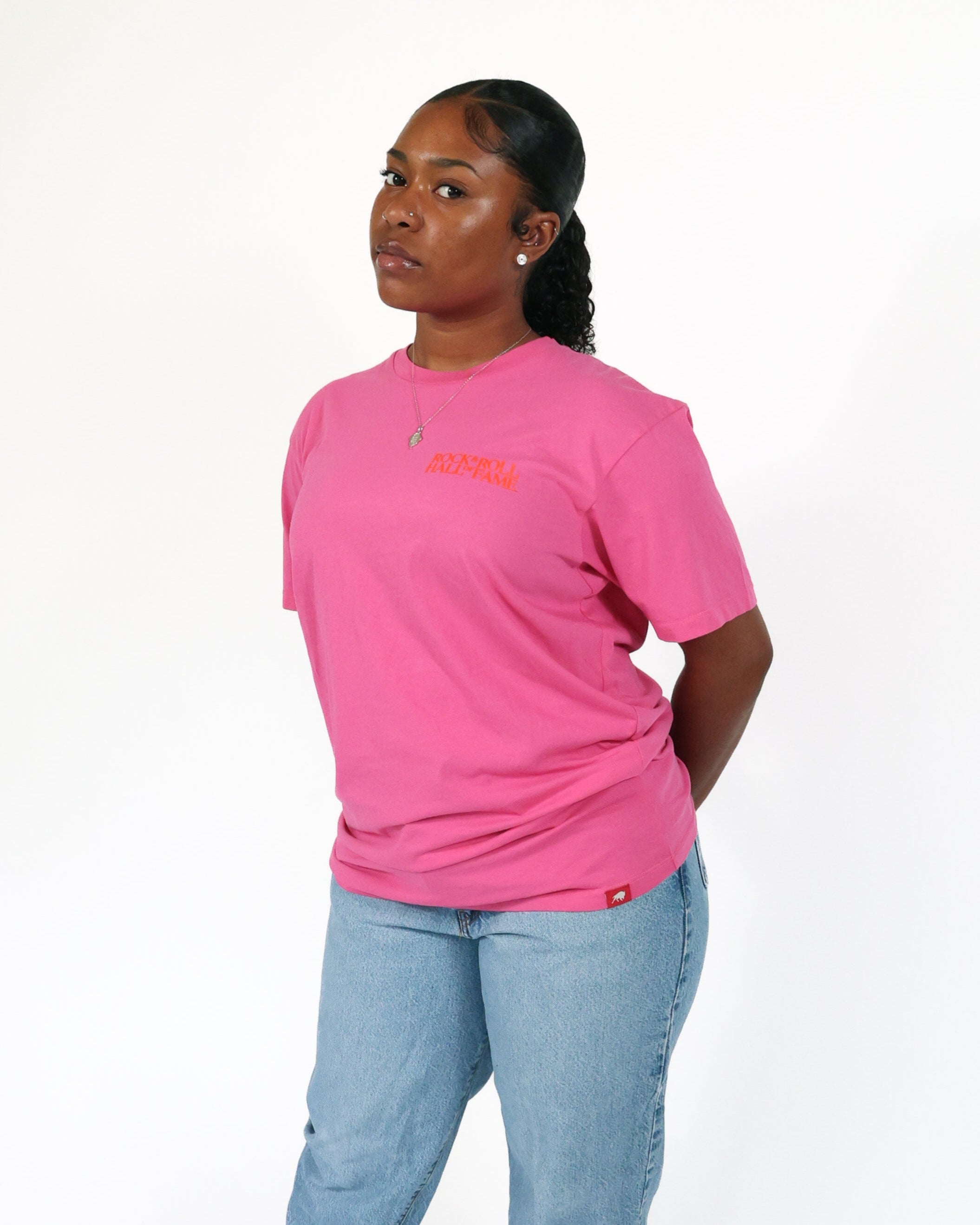 ROCK HALL PINK & ORANGE BLOCKED LOGO T-SHIRT