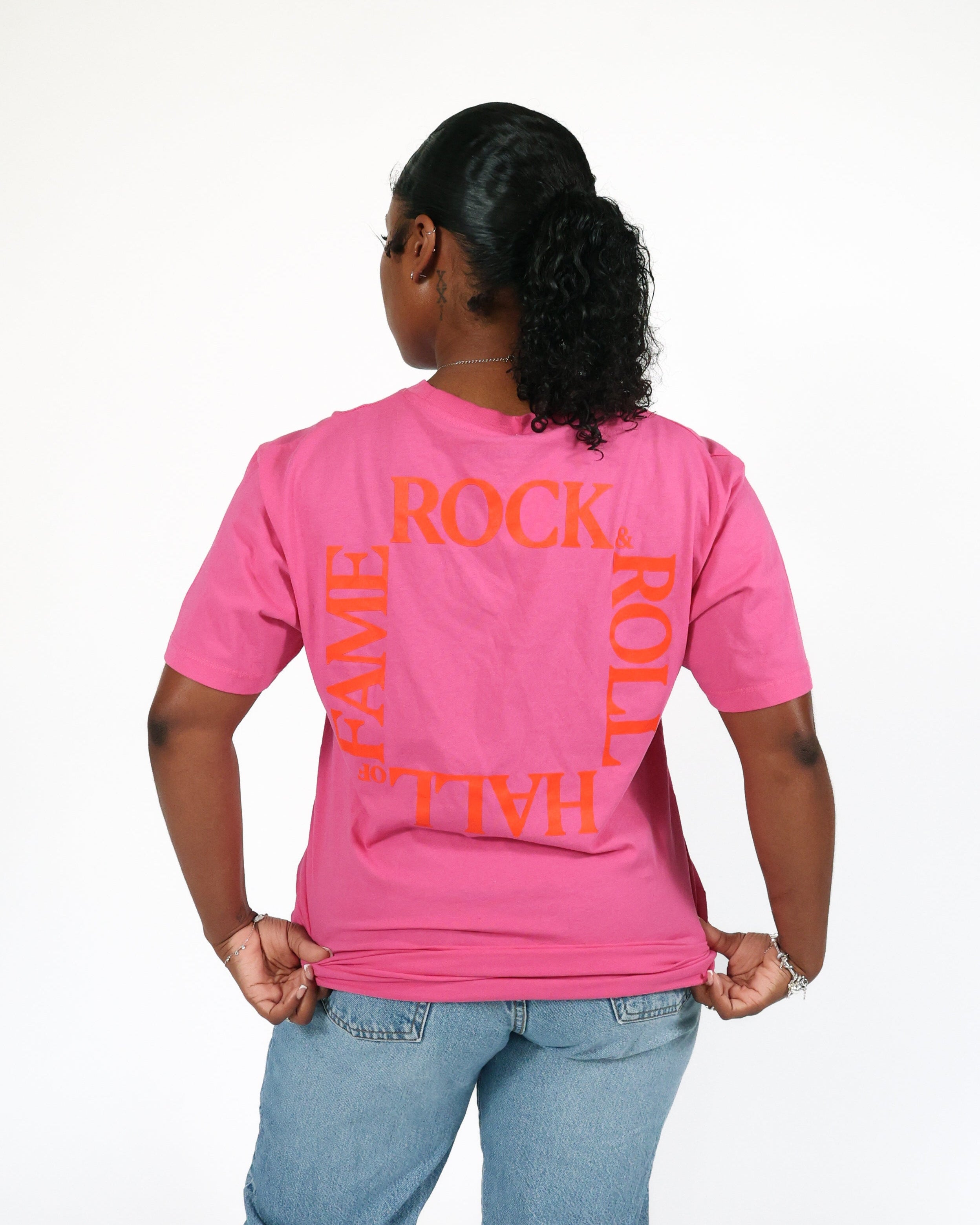 ROCK HALL PINK & ORANGE BLOCKED LOGO T-SHIRT
