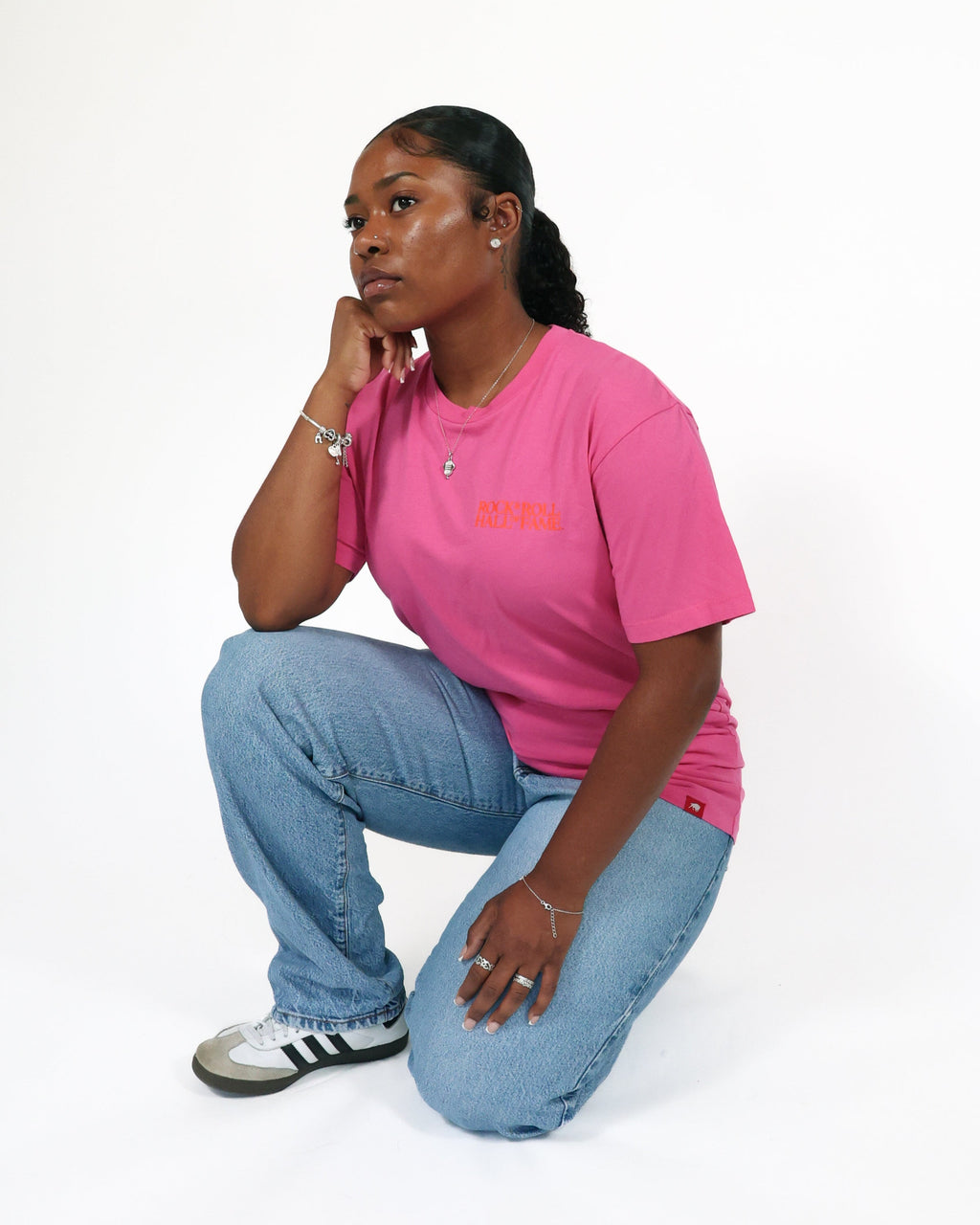 ROCK HALL PINK & ORANGE BLOCKED LOGO T-SHIRT