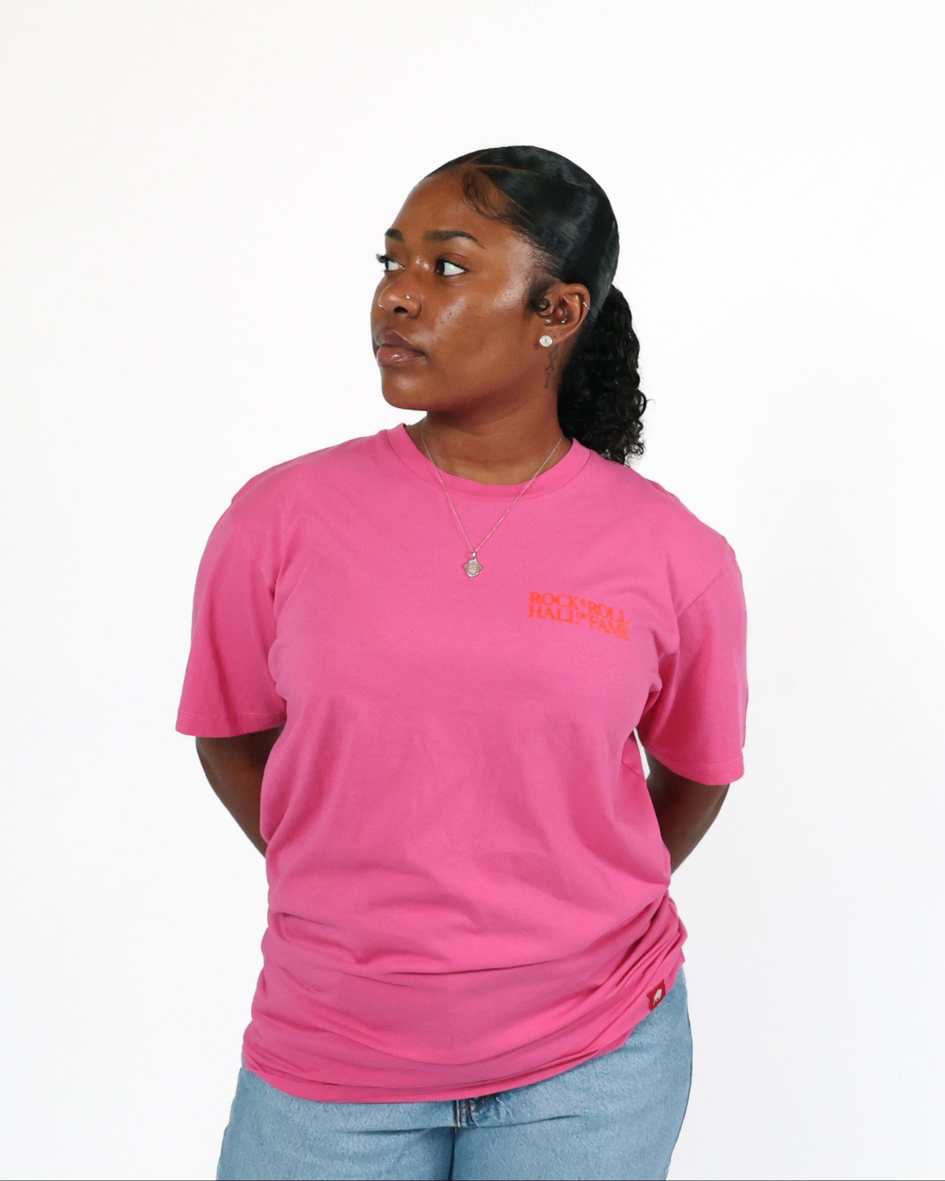 ROCK HALL PINK & ORANGE BLOCKED LOGO T-SHIRT
