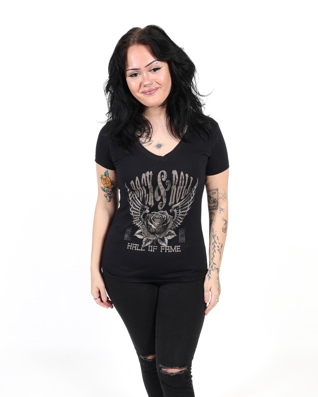 ROCK HALL ROSE V-NECK FITTED T-SHIRT