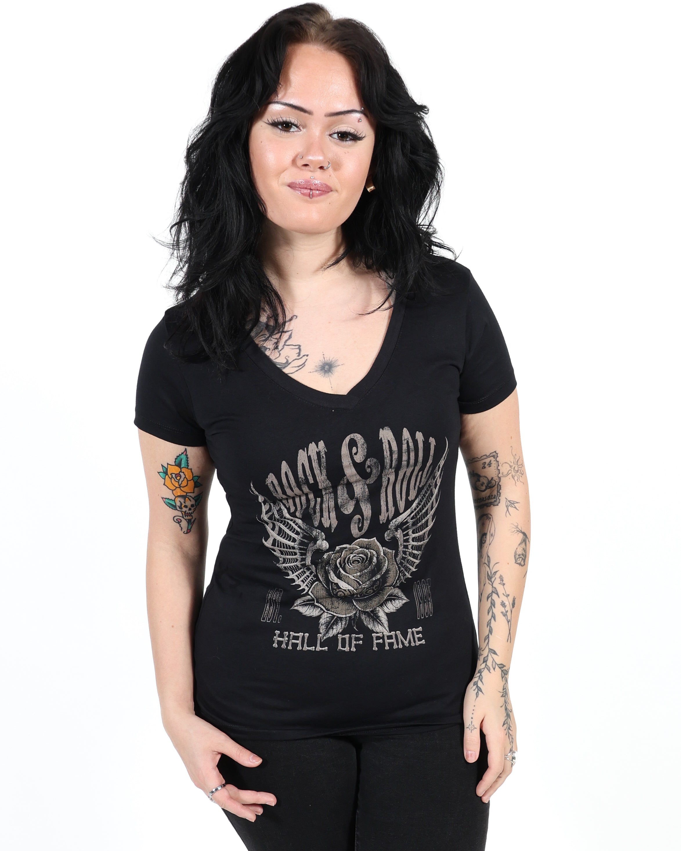 ROCK HALL ROSE V-NECK FITTED T-SHIRT