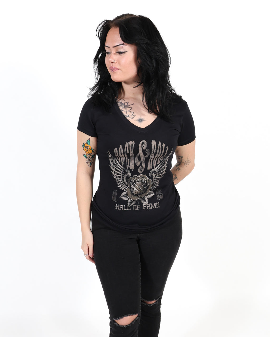 ROCK HALL ROSE V-NECK FITTED T-SHIRT