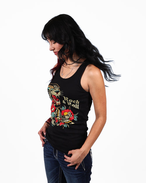 ROCK HALL TATTOO AND RHINESTONE FITTED TANK TOP
