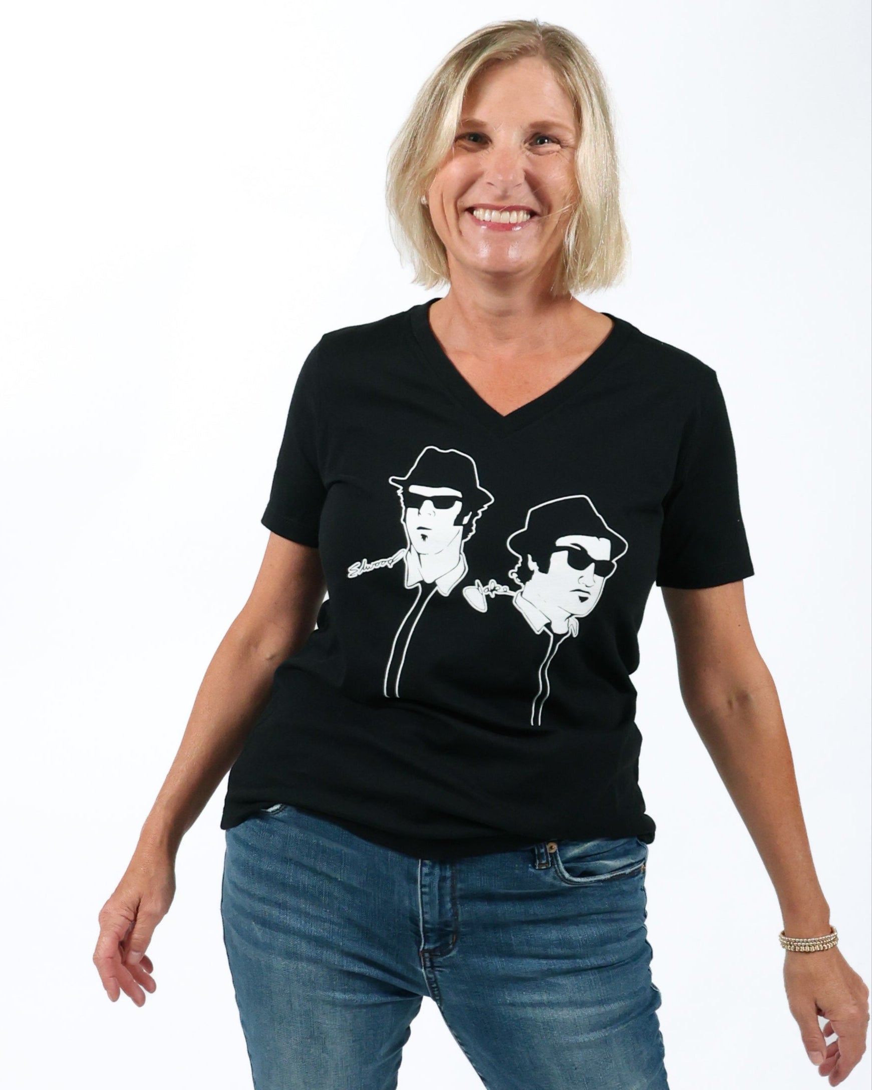 THE BLUES BROTHERS - SILHOUETTE V-NECK T-SHIRT