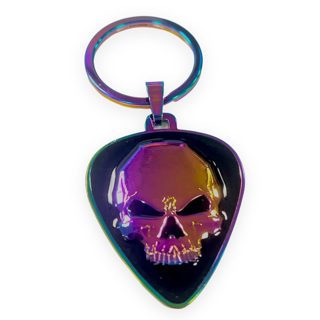 ROCK HALL ANODIZED RAINBOW PLATED SKULL KEYRING