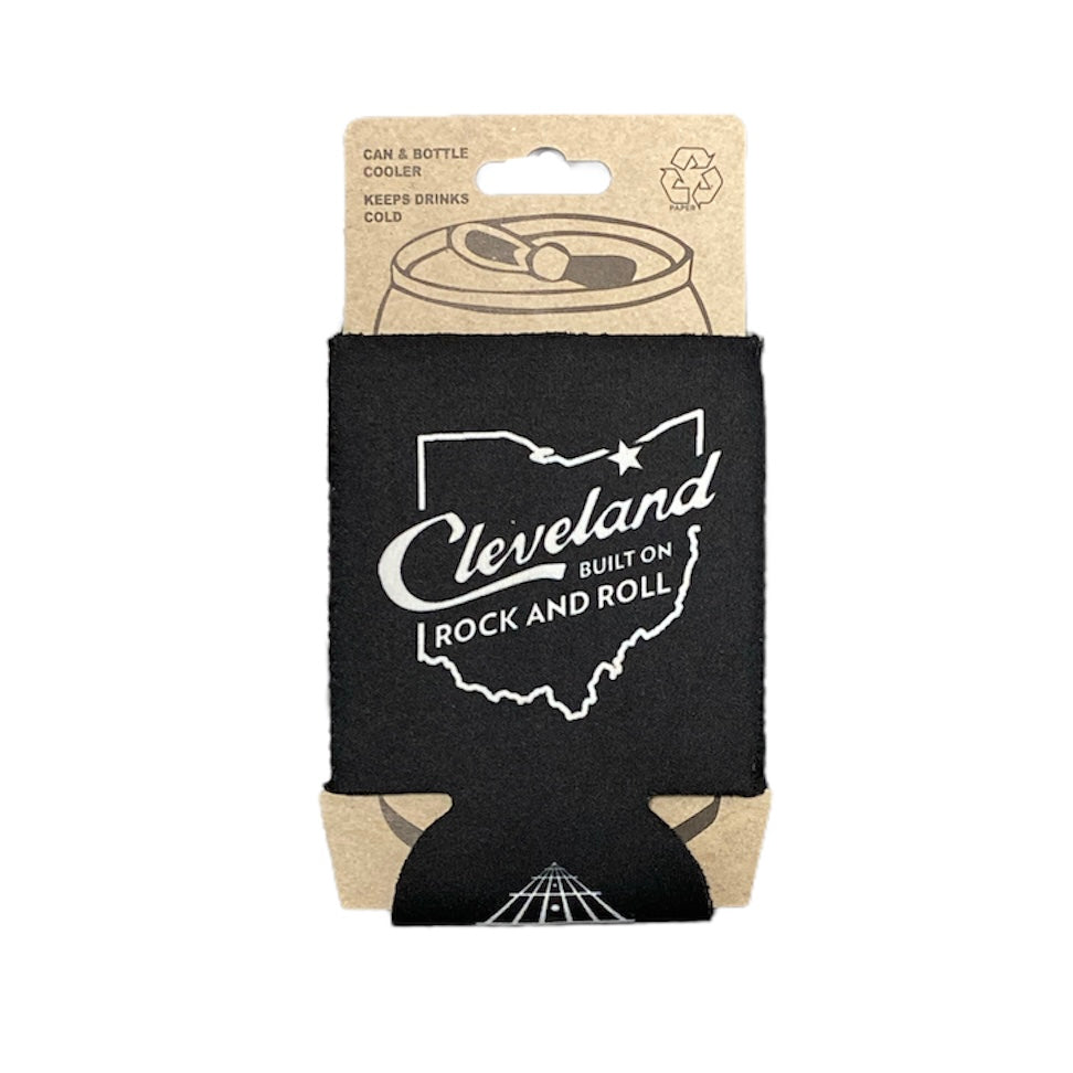 ROCK HALL CLEVELAND BUILT ON ROCK AND ROLL SCRIPT KOOZIE